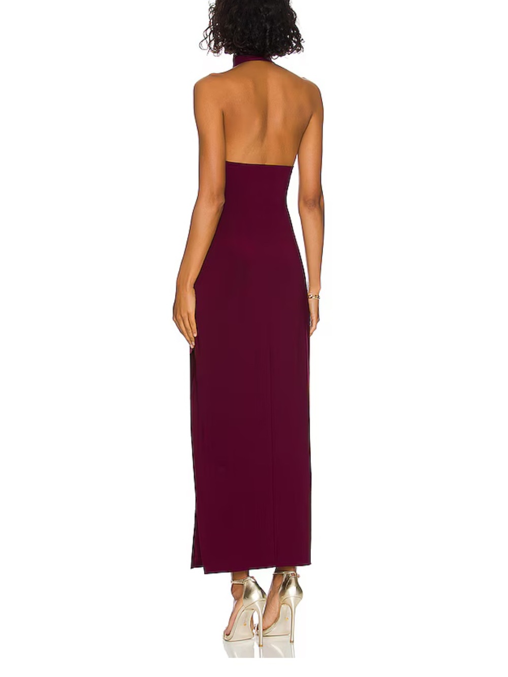 Norma Kamali Burgundy Halter Backless Maxi Dress
